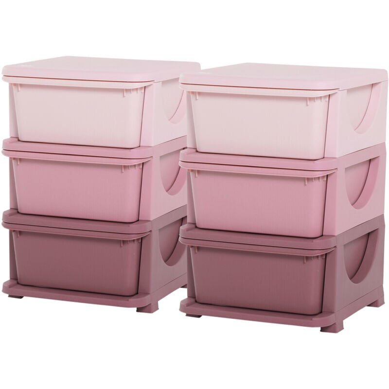 foto del prodotto homcom set 2 cassettiere a 3 cassetti in pp rosa 37x37x56.5 cm