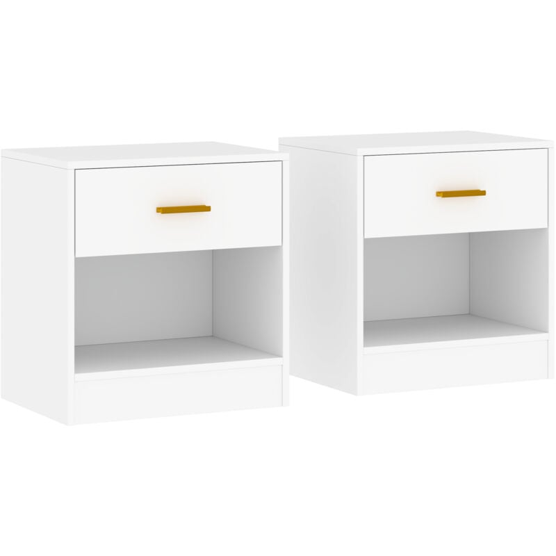 foto del prodotto homcom set 2 comodini con cassetto e ripiano aperto moderni in truciolato bianco