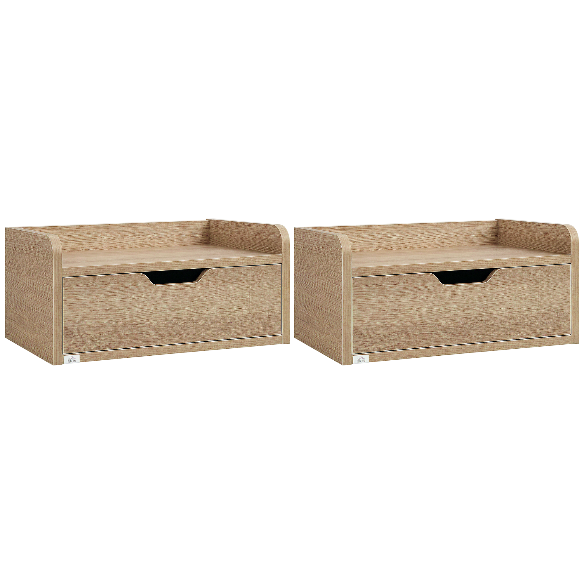 foto del prodotto homcom set 2 comodini sospesi con cassetto per camera da letto e soggiorno in legno, comodini design, 40x30x19.5cm, color legno aosom italy