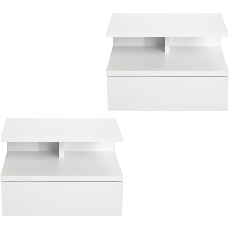 foto del prodotto homcom set 2 comodini sospesi in legno cassetto e mensola 35x32x22.5cm bianco
