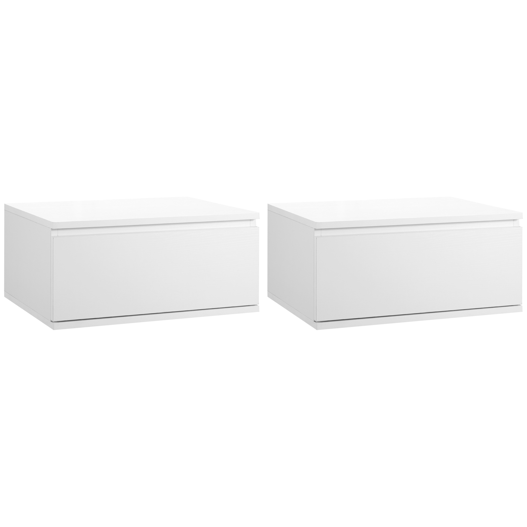 foto del prodotto homcom set 2 comodini sospesi salvaspazio con cassetto in legno e mdf, comodini sospesi camera da letto, 49x38x23 cm, bianco aosom italy
