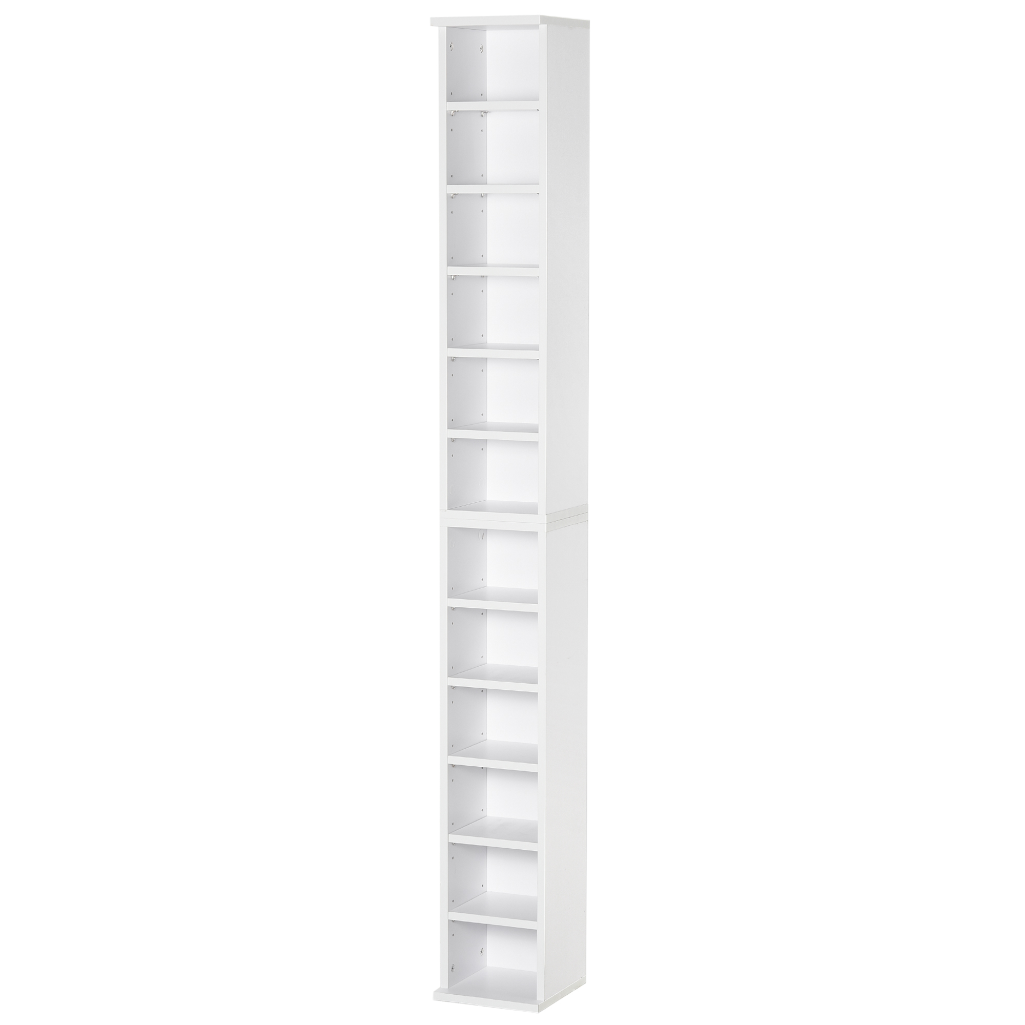 foto del prodotto homcom set 2 mobile librerie porta scaffale cd e dvd a 12 ripiani regolabili, totali per 204 cd, in legno, 21x22.5x88.5 cm, bianco aosom italy