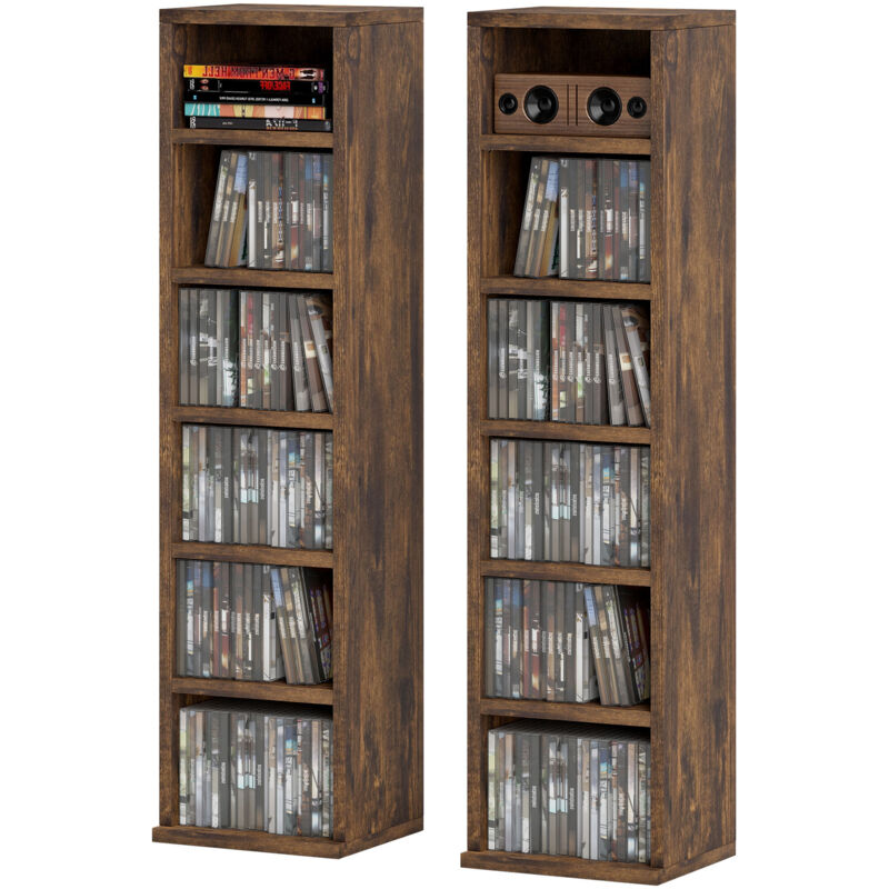 foto del prodotto homcom set 2 mobili libreria porta cd ad altezza regolabile in legno marrone