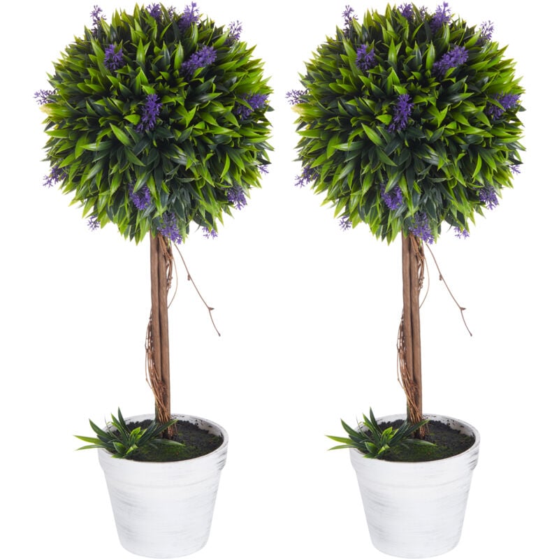 foto del prodotto homcom set 2 piante finte verdi con fiori di lavanda e vaso 24x60 cm
