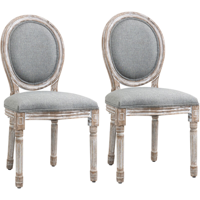foto del prodotto homcom set 2 sedie da pranzo classiche imbottite, in legno e tessuto grigio