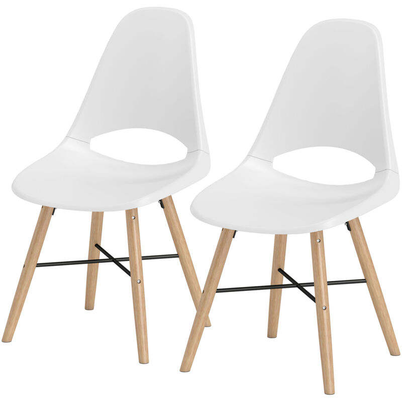foto del prodotto homcom set 2 sedie da pranzo in plastica e legno in stile scandinavo bianco