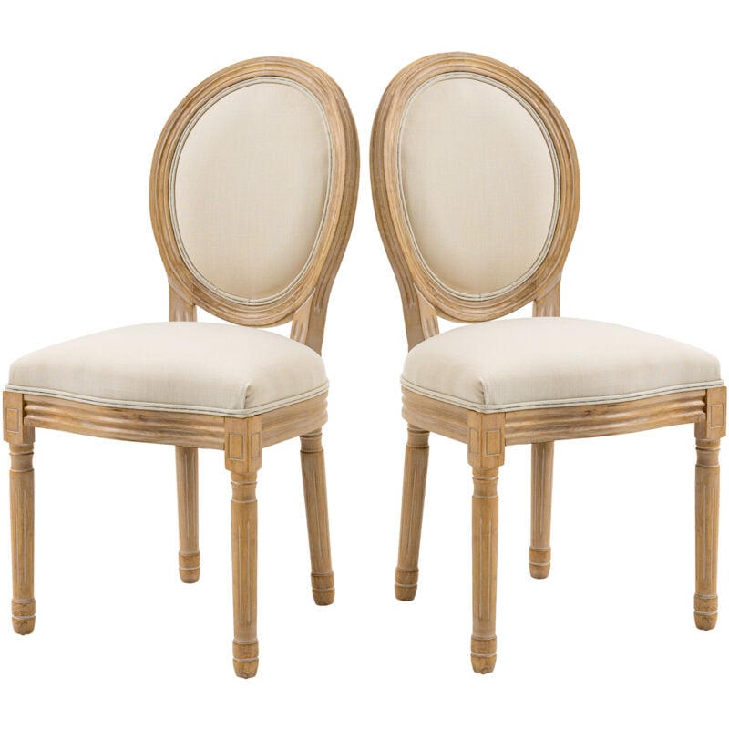 foto del prodotto homcom set 2 sedie imbottite vintage da soggiorno r tro in legno tessuto bianco