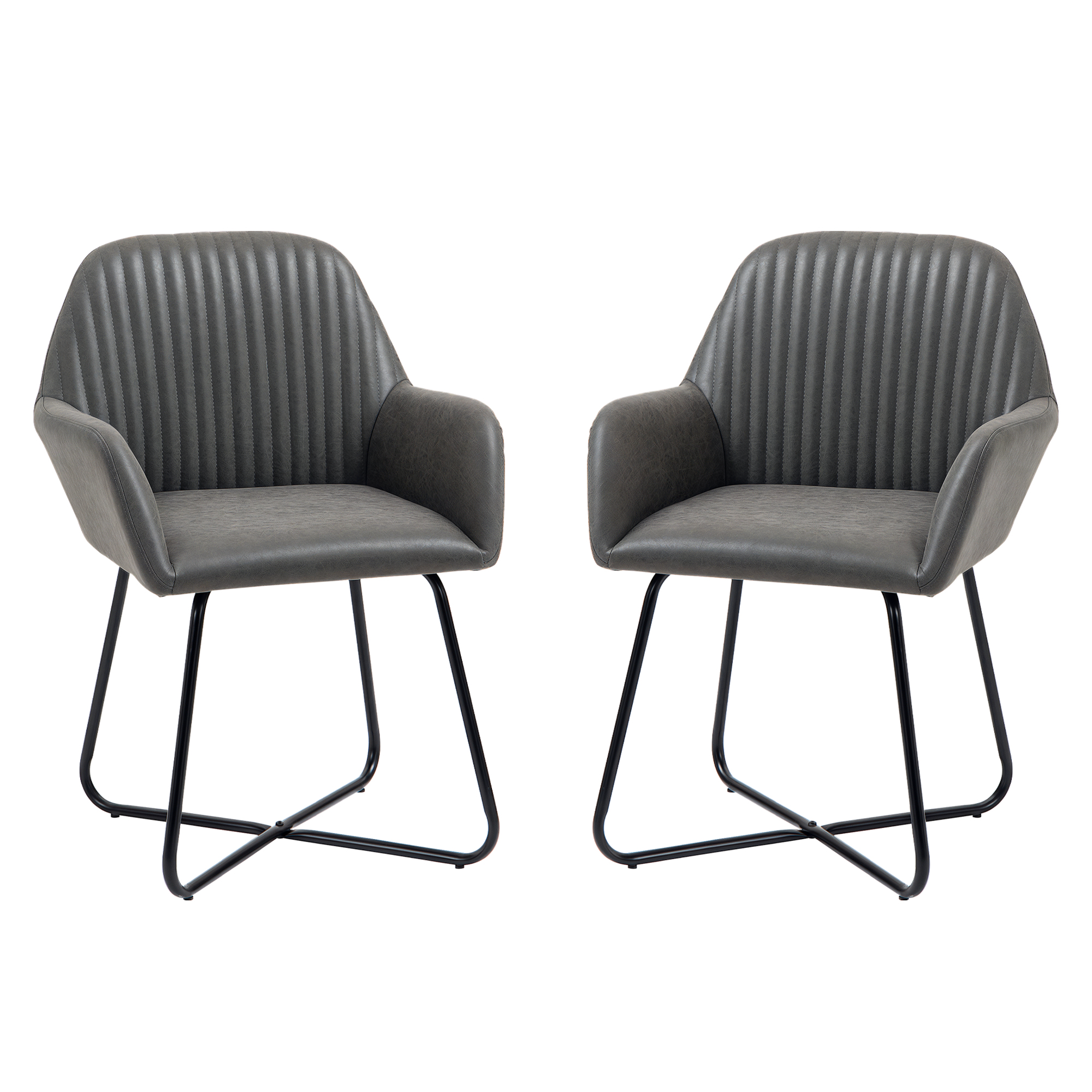 foto del prodotto homcom set 2 sedie moderne per sala da pranzo, cucina o soggiorno, sedie imbottite in similpelle grigia 60x56.5x85cm