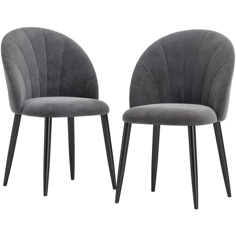 foto del prodotto homcom set 2 sedie per sala da pranzo imbottite design nordico velluto grigio
