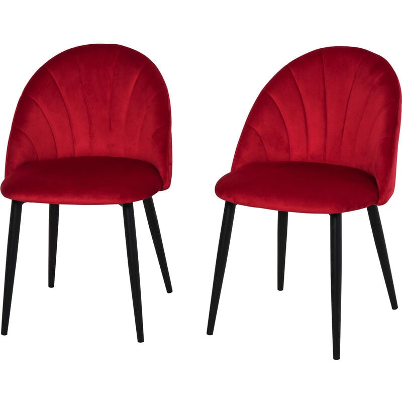 foto del prodotto homcom set 2 sedie per sala da pranzo imbottite design nordico velluto rosso