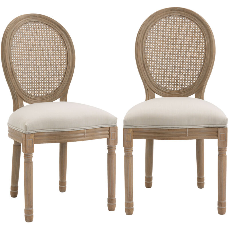 foto del prodotto homcom set 2 sedie salotto vintage con schienale traforato in legno e tessuto