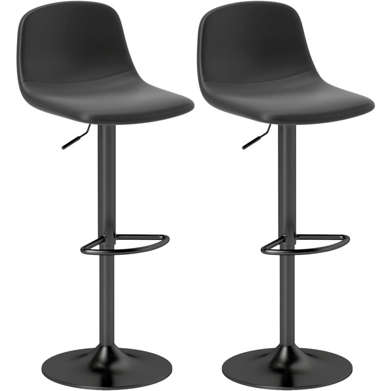 foto del prodotto homcom set 2 sgabelli alti con schienale e altezza regolabile in pelle pu nero