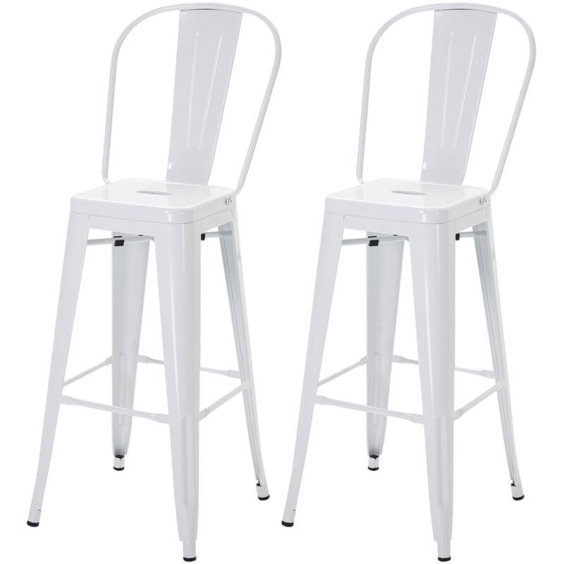 foto del prodotto homcom set 2 sgabelli alti impilabili in metallo e schienale rimovibile bianco