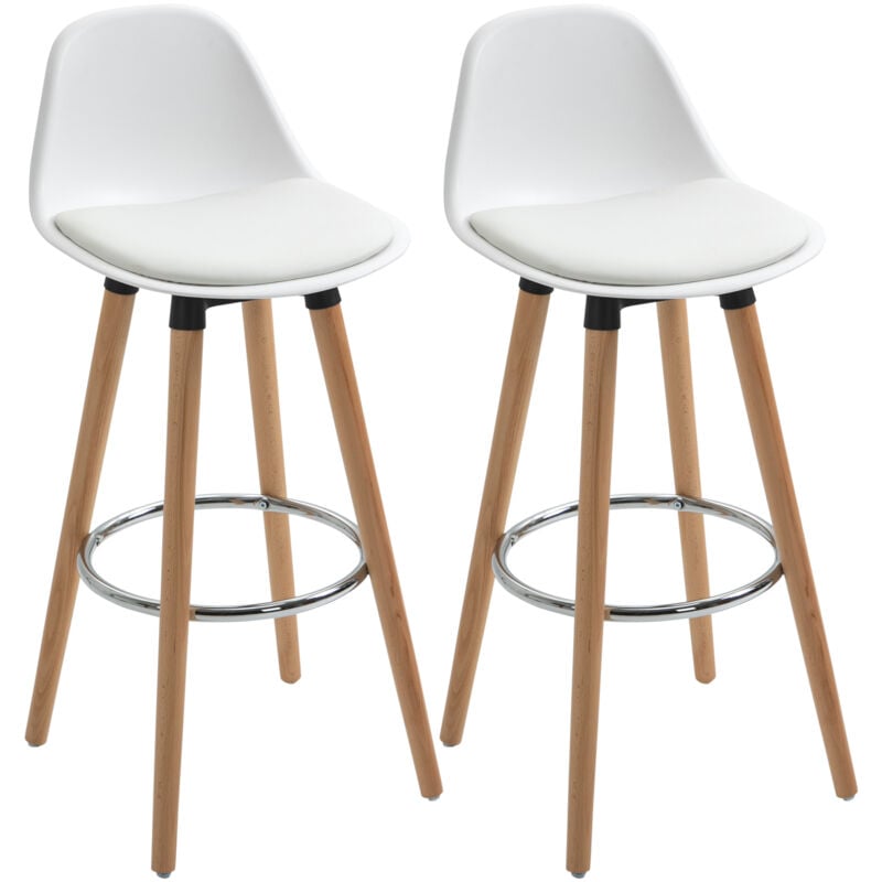 foto del prodotto homcom set 2 sgabelli alti stile scandinavo con schienale, cuscino e poggiapiedi