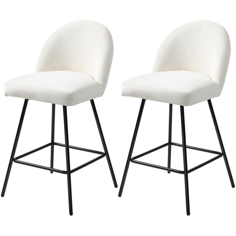 foto del prodotto homcom set 2 sgabelli bar con schienale e poggiapiedi in velluto bianco crema