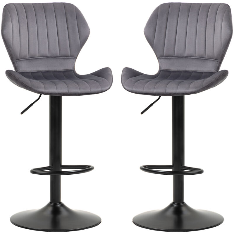 foto del prodotto homcom set 2 sgabelli bar girevoli effetto velluto e altezza regolabile grigio