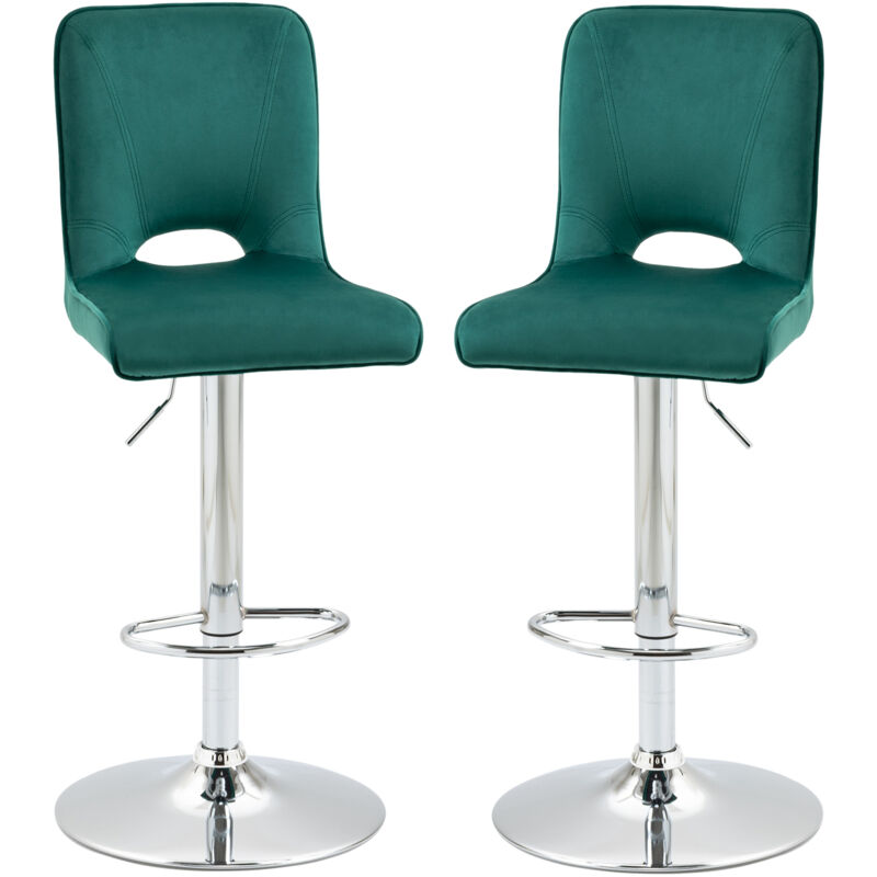foto del prodotto homcom set 2 sgabelli bar girevoli effetto velluto e altezza regolabile verde