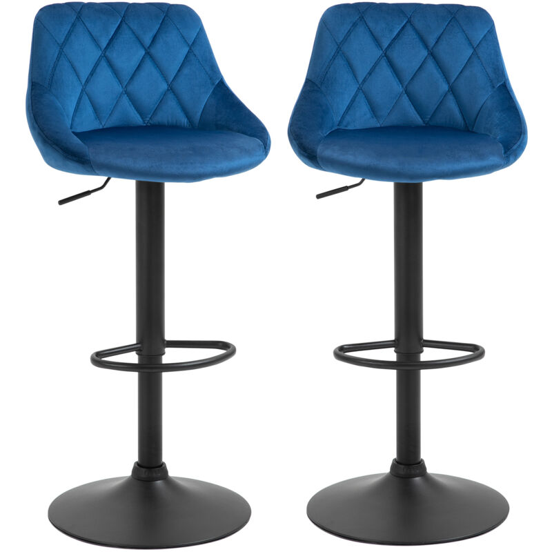 foto del prodotto homcom set 2 sgabelli da bar girevoli effetto velluto blu altezza regolabile