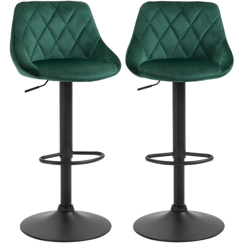 foto del prodotto homcom set 2 sgabelli da bar girevoli effetto velluto verde altezza regolabile