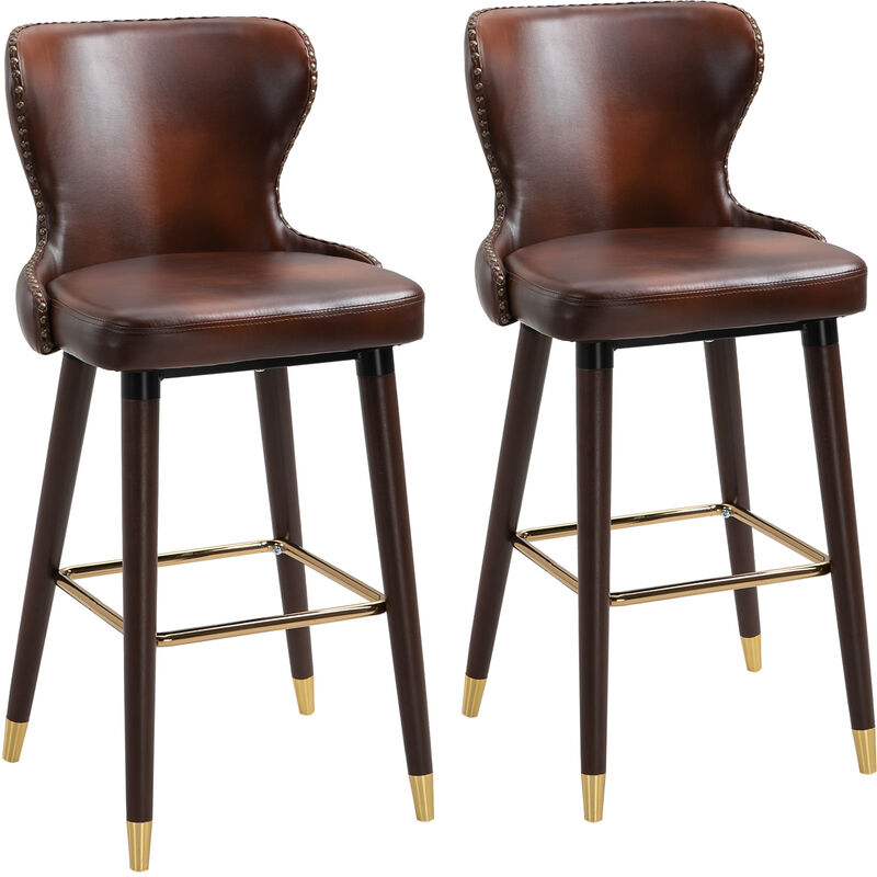 foto del prodotto homcom set 2 sgabelli da bar in stile industrial, 52x53x101cm, marrone e oro