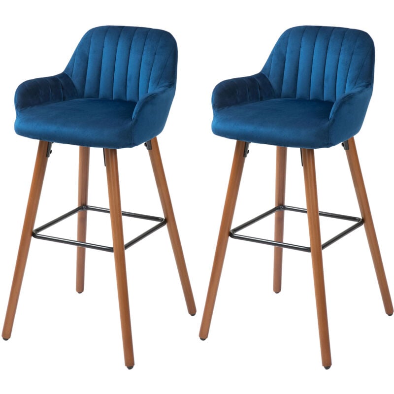 foto del prodotto homcom set 2 sgabelli da cucina in velluto con schienale e braccioli blu scuro