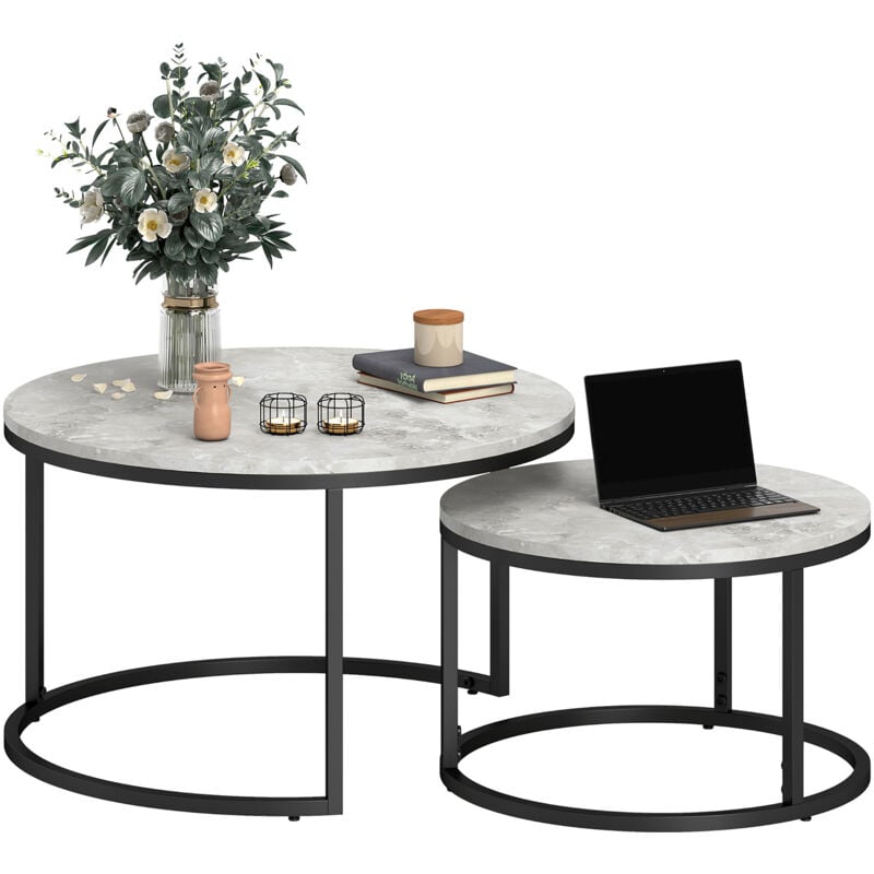 foto del prodotto homcom - set 2 tavolini da salotto impilabili in metallo e mdf effetto marmo