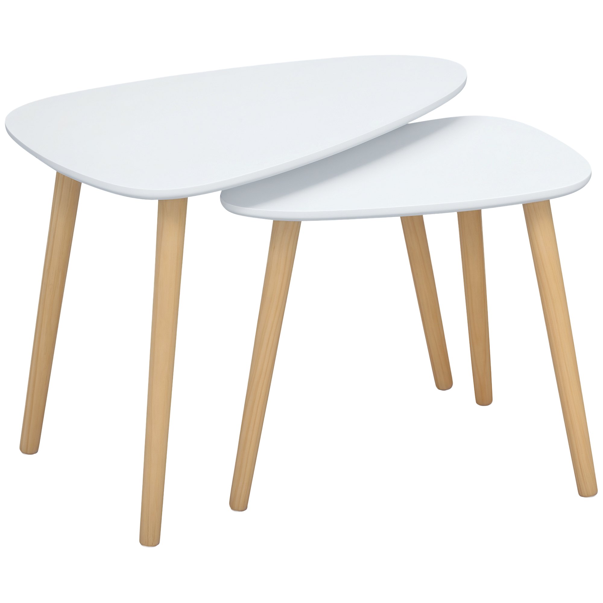 foto del prodotto homcom set 2 tavolini da salotto stile nordico, design impilabile, gambe in legno robuste, ideale per soggiorno, bianco aosom