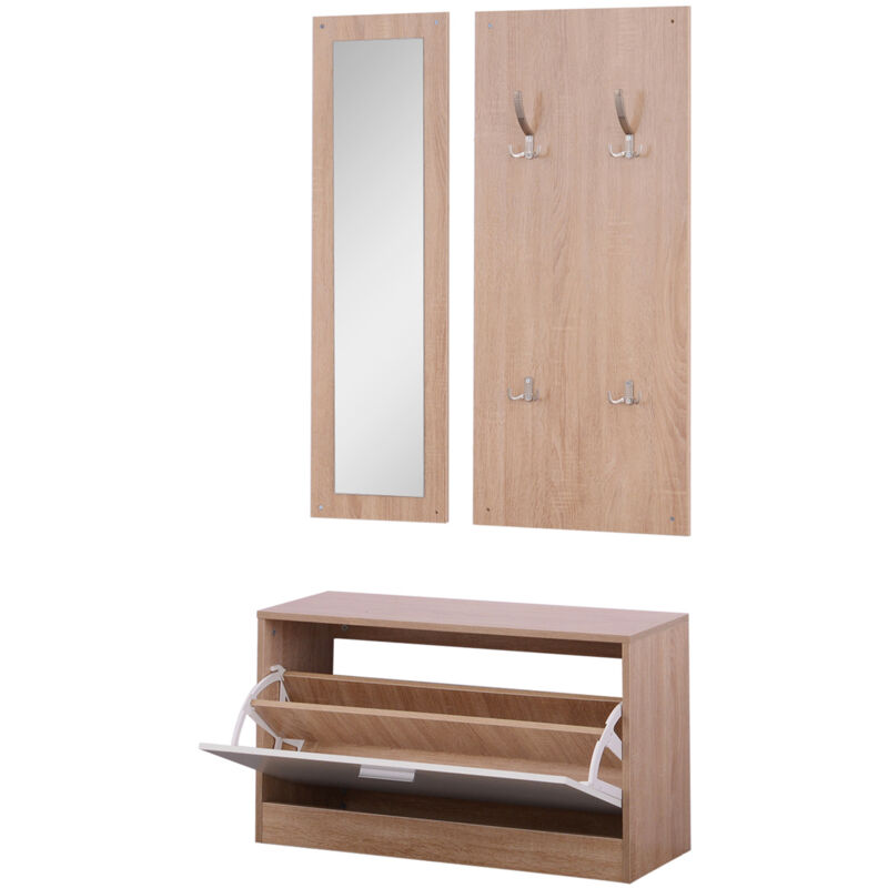 foto del prodotto homcom set 3 pezzi scarpiera appendiabiti specchio da ingresso camera da letto