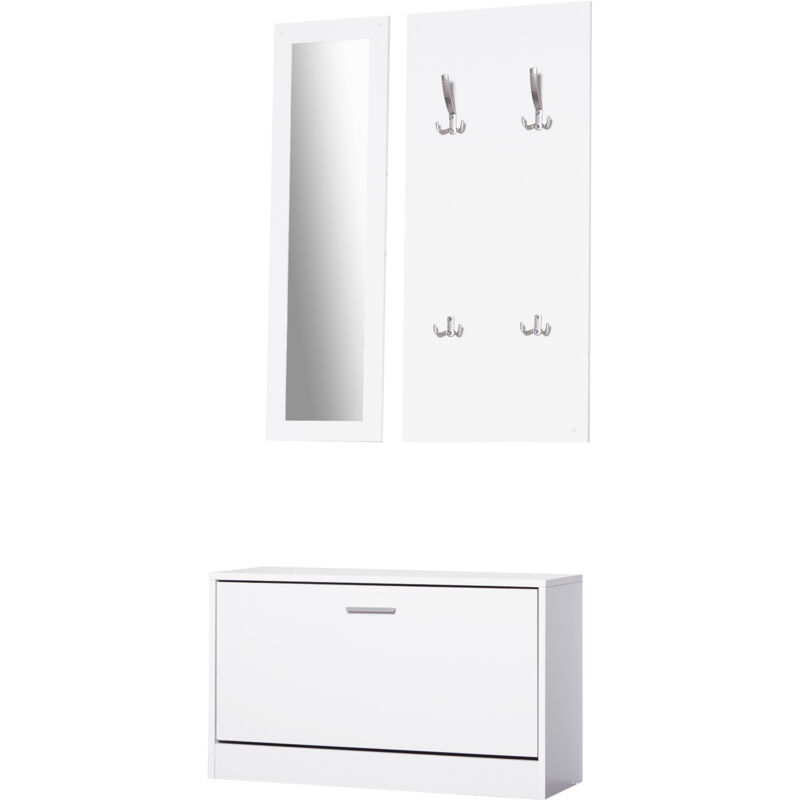 foto del prodotto homcom set 3 pezzi scarpiera appendiabiti specchio da ingresso camera da letto