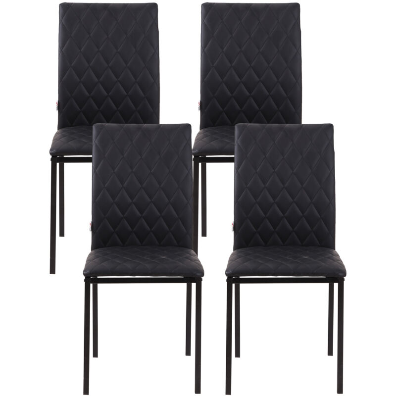 foto del prodotto homcom set 4 sedie da cucina moderne in finta pelle con cuciture a rombi nero
