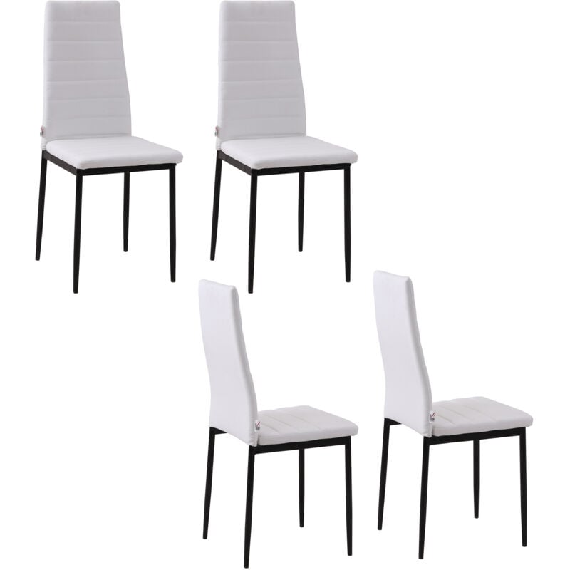 foto del prodotto homcom set 4 sedie imbottite per cucina o soggiorno in metallo e tessuto bianco