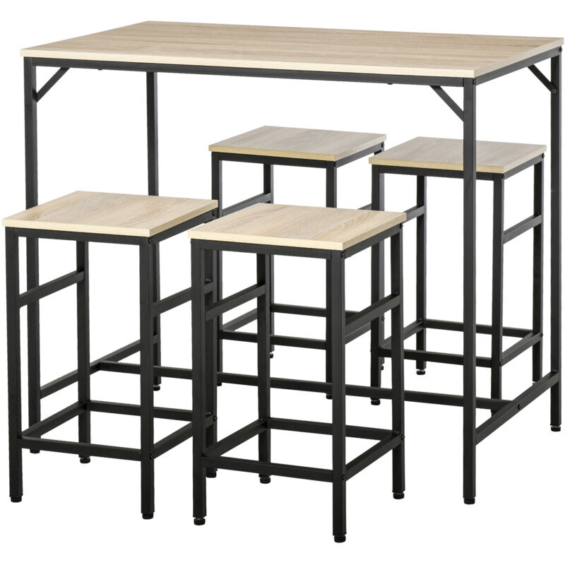 foto del prodotto homcom set bancone da bar con 4 sgabelli stile industriale in metallo e legno