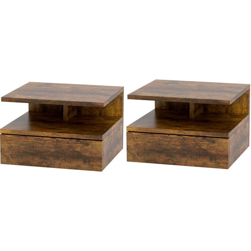 foto del prodotto homcom set da 2 comodini moderni sospesi con cassetto in legno marrone