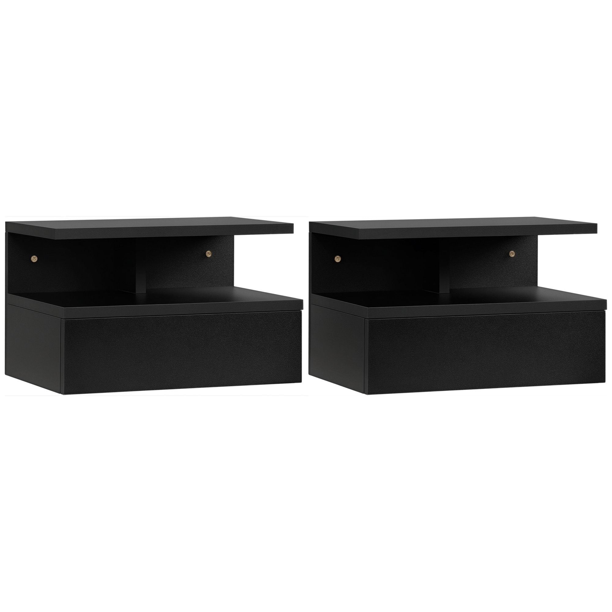 foto del prodotto homcom set da 2 comodini moderni sospesi per camera da letto con cassetto e mensola superiore in legno 35x32x22.5cm, nero aosom