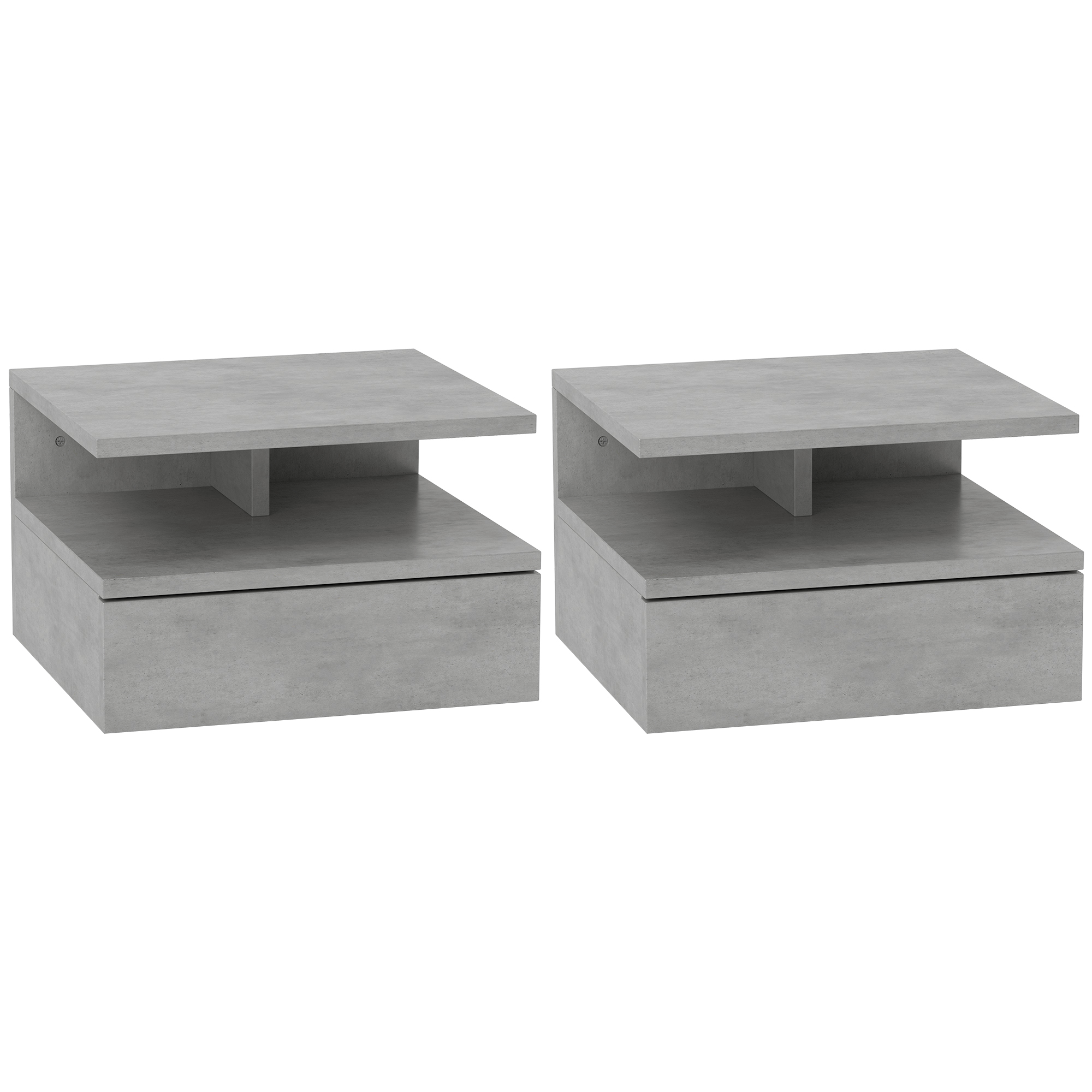 foto del prodotto homcom set da 2 comodini sospesi per camera da letto con cassetto e mensola in legno 35x32x22.5cm,grigio