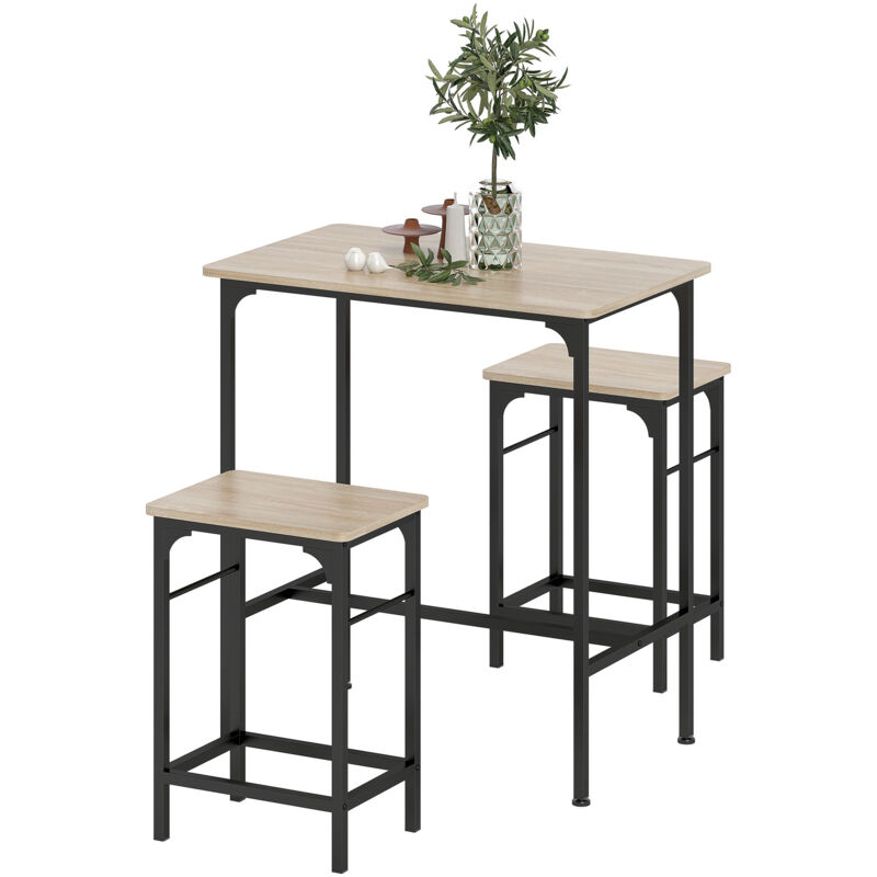 foto del prodotto homcom set da bar 3 pezzi con tavolo cucina e 2 sgabelli da bar nero legno