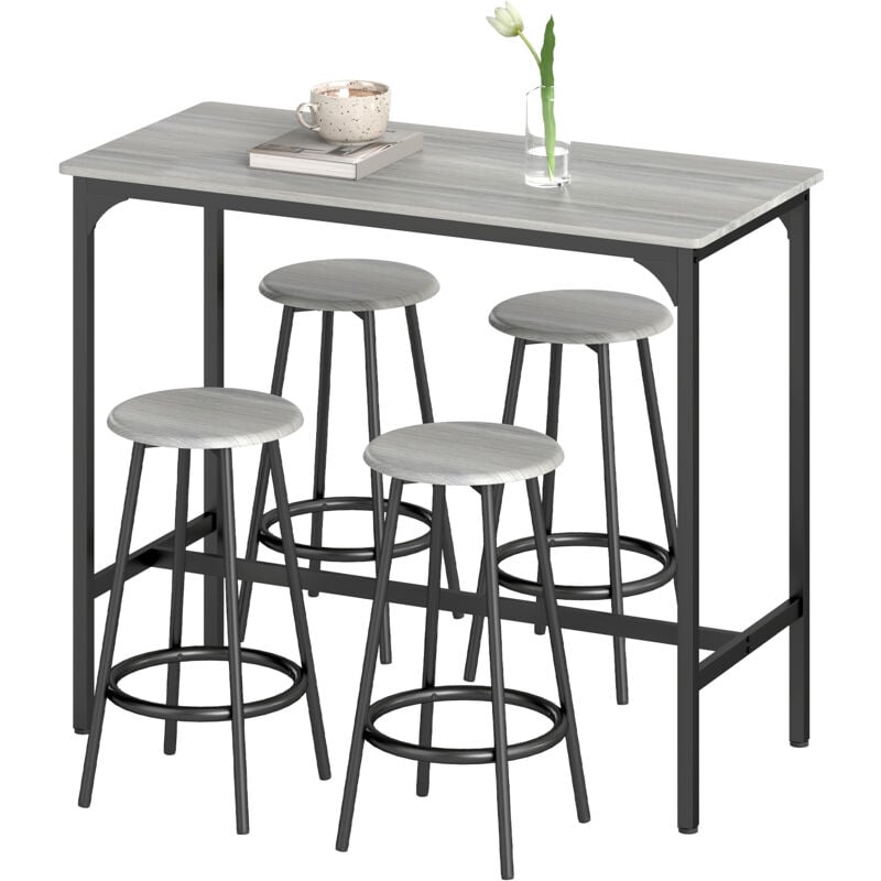 foto del prodotto homcom set da cucina 5 pz con bancone da bar e sgabelli abbinati grigio e nero