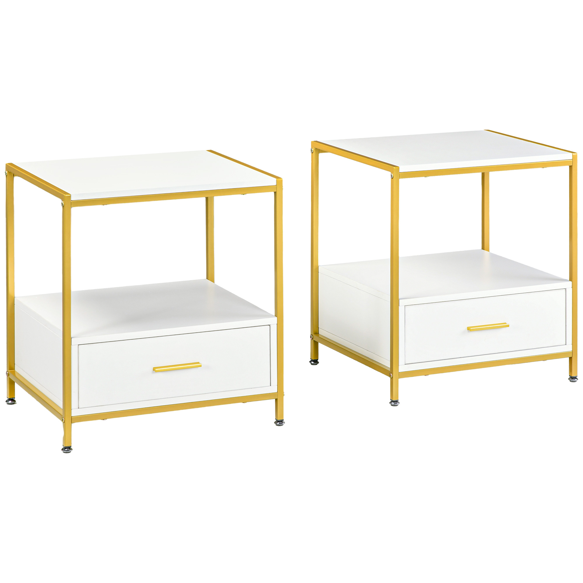 foto del prodotto homcom set di 2 comodini moderni con cassetto e ripiano aperto, 50x40x55cm, bianco e oro aosom