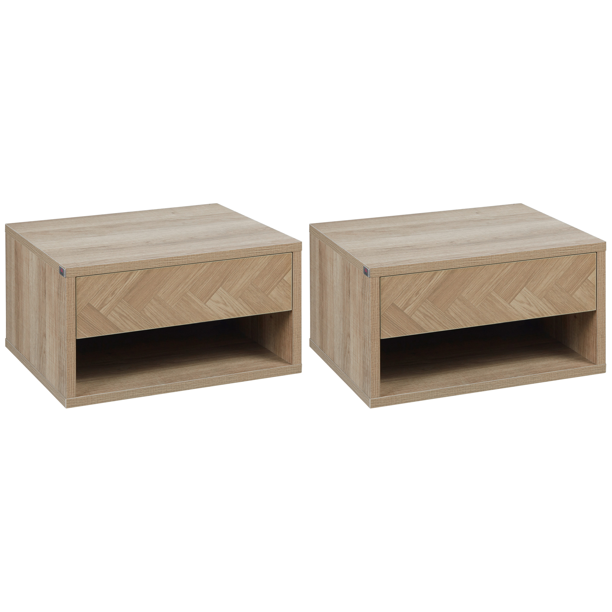foto del prodotto homcom set di 2 comodini sospesi moderni con cassetto in legno, montaggio a parete, 37x32x21cm, color legno naturale aosom