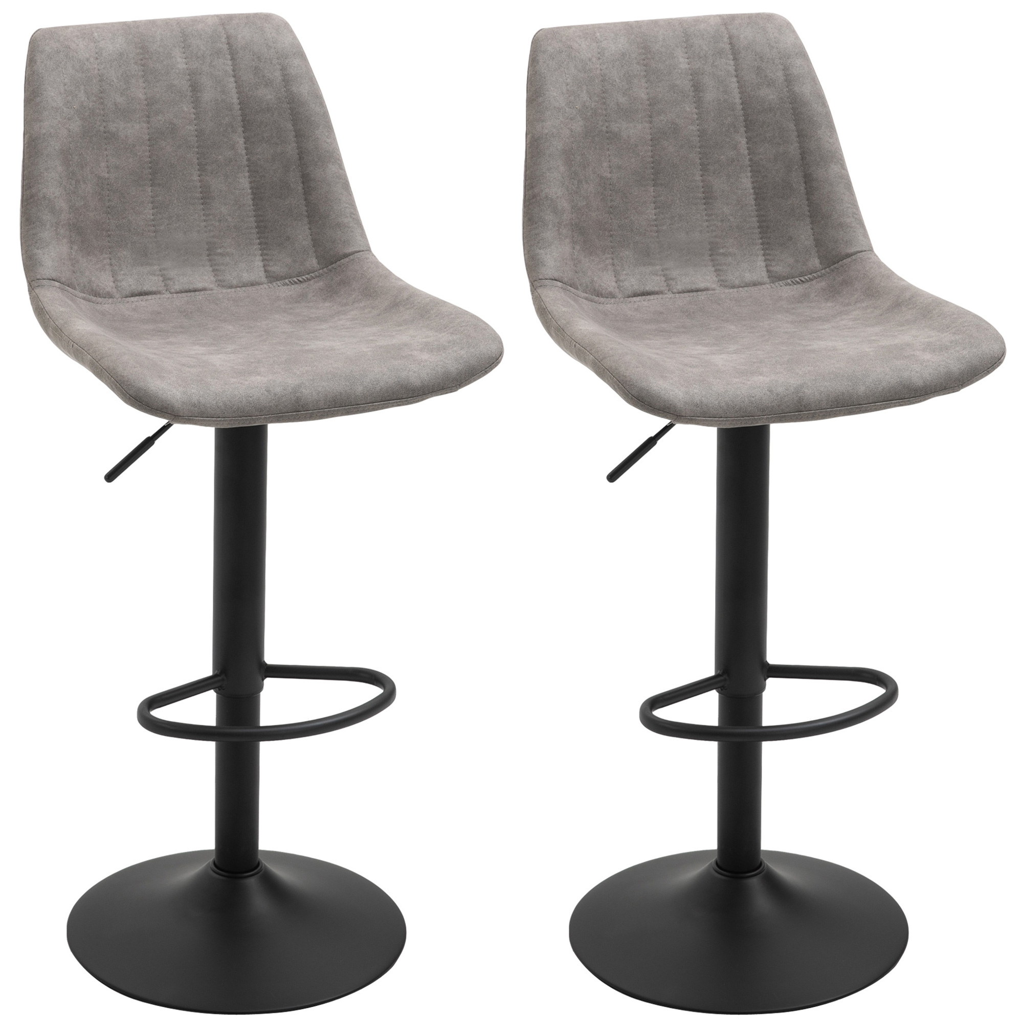 foto del prodotto homcom set di 2 sgabelli alti con schienale, poggiapiedi, base rotonda in metallo e altezza regolabile, in microfibra, grigio aosom