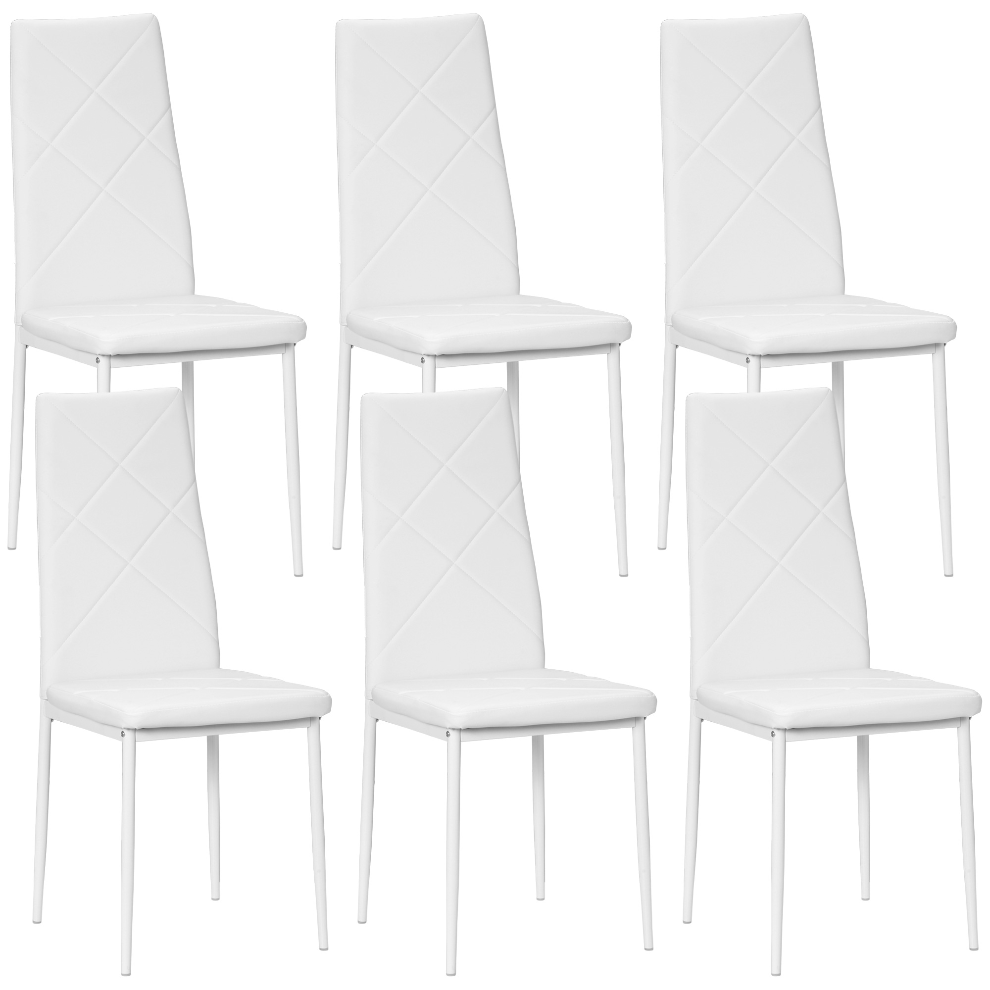foto del prodotto homcom set di 6 sedie da pranzo moderne con schienale alto in finta pelle e acciaio, 41x50x97 cm, bianco