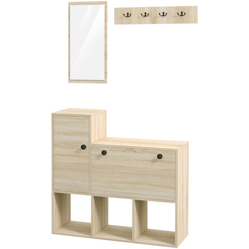 foto del prodotto homcom set ingresso con appendiabiti, scarpiera per 9 scarpe e specchiera