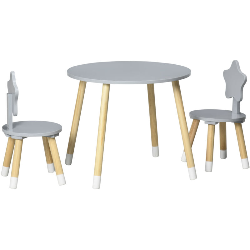 immagine 0 del prodotto homcom set tavolino con 2 sedie in legno per bambini da 18 mesi 4 anni grigio