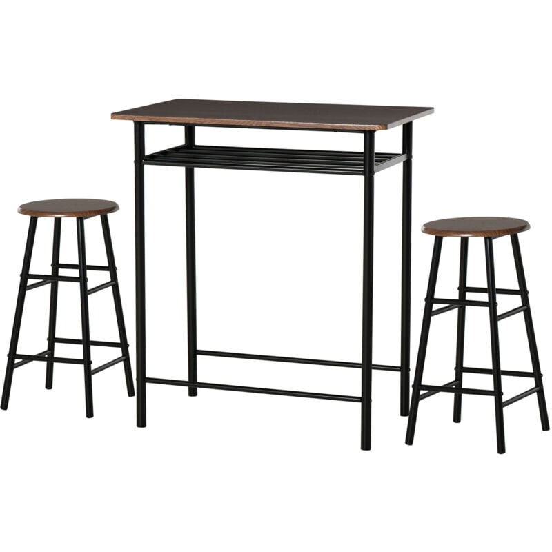 immagine 0 del prodotto homcom set tavolo alto 2 sgabelli per cucina sala bar, poggiapiedi e mensola