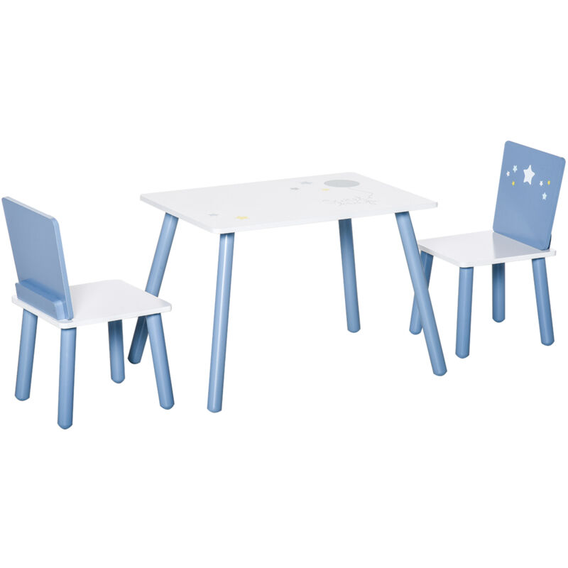 foto del prodotto homcom set tavolo con sedie bambini 2 4 anni in legno bianco e azzurro
