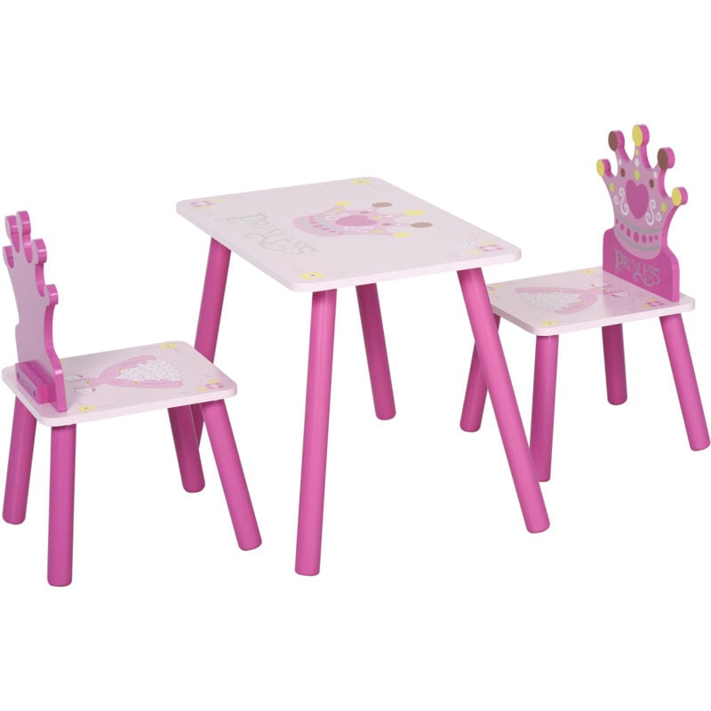 foto del prodotto homcom set tavolo e 2 sedie tema principesse per cameretta bambini in legno rosa
