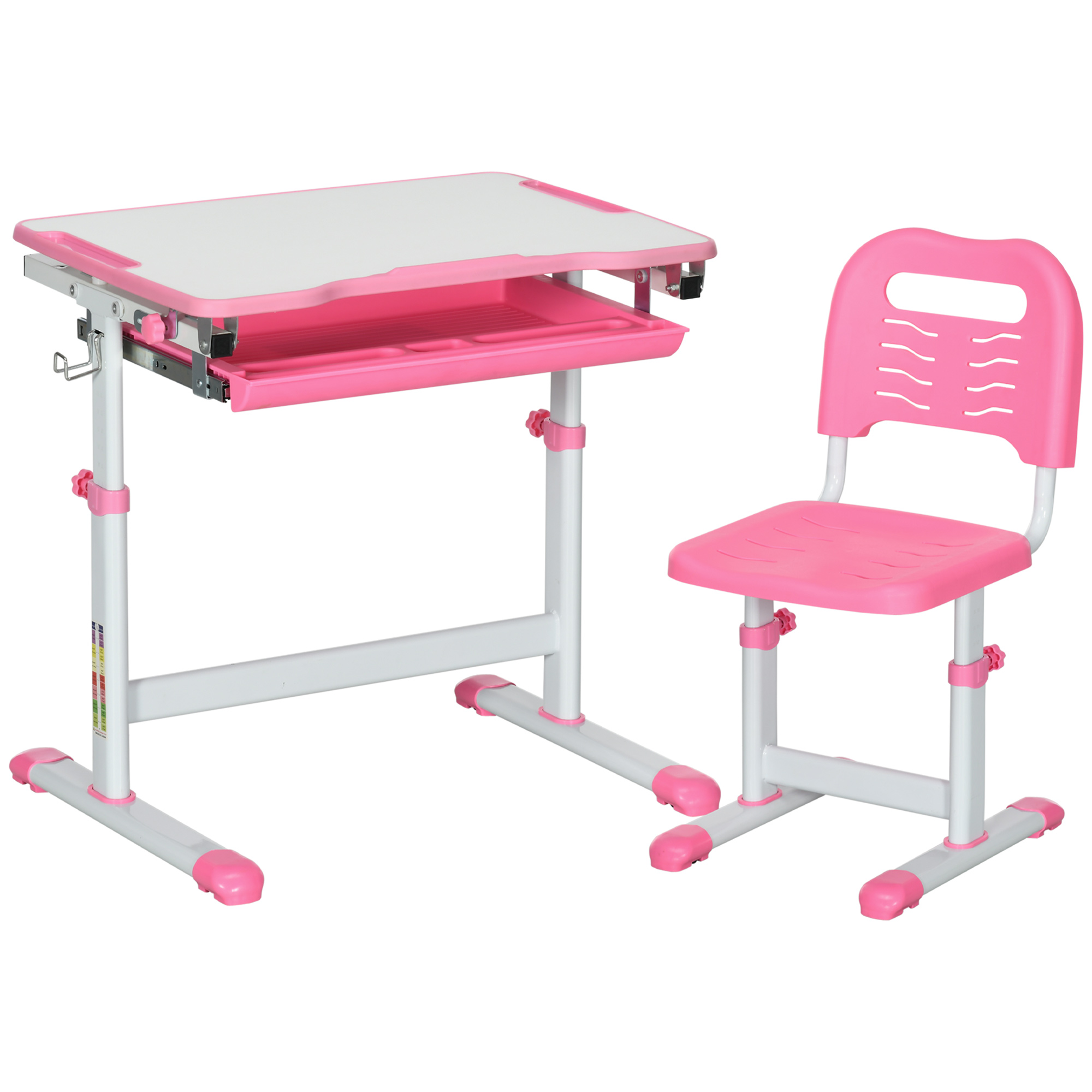 foto del prodotto homcom set tavolo e sedie per bambini 6-12 anni con scrivania e altezza regolabile, piano inclinabile, 66x47x52-77 cm, rosa aosom italy