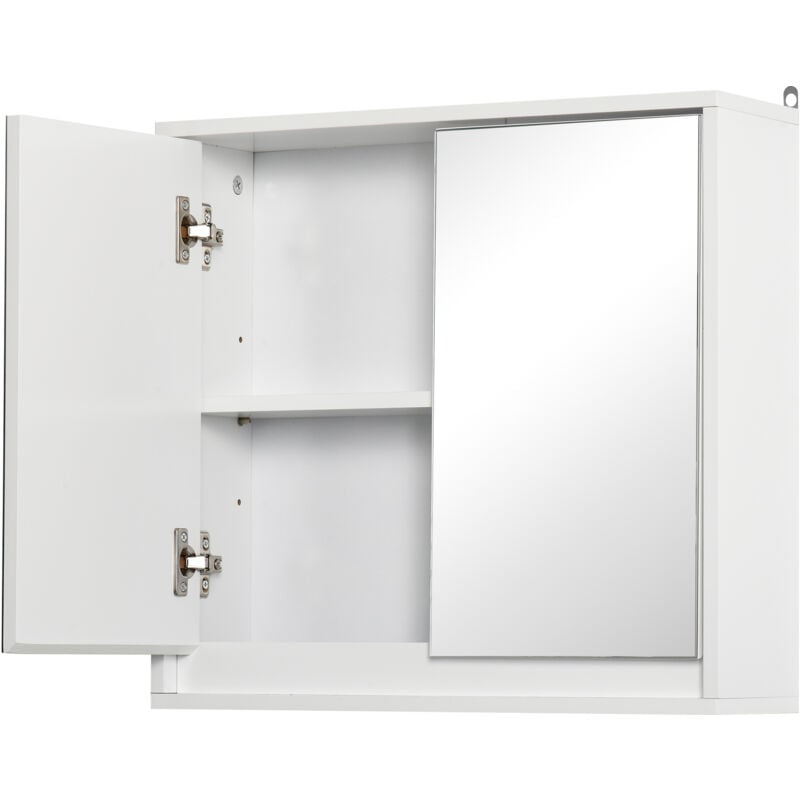 foto del prodotto homcom specchiera bagno a 2 ante da parete con ripiano regolabile in mdf bianco