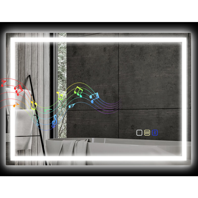 foto del prodotto homcom specchio bagno antiappannante illuminato con speaker bluetooth 50x70 cm