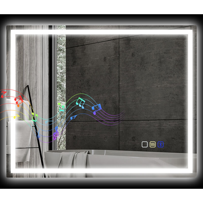 foto del prodotto homcom specchio bagno antiappannante illuminato con speaker bluetooth 80x100 cm